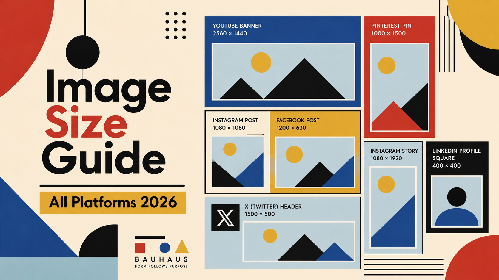 Side-by-side comparison of the four core social media aspect ratios